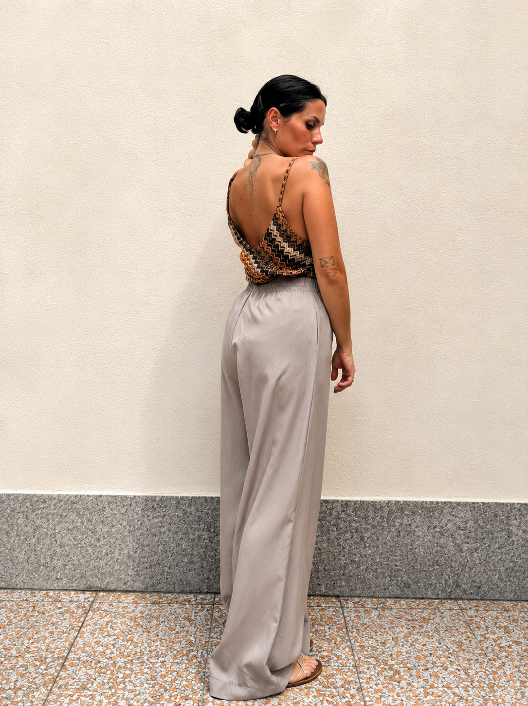 Pantalone Lady misto lino Tortora