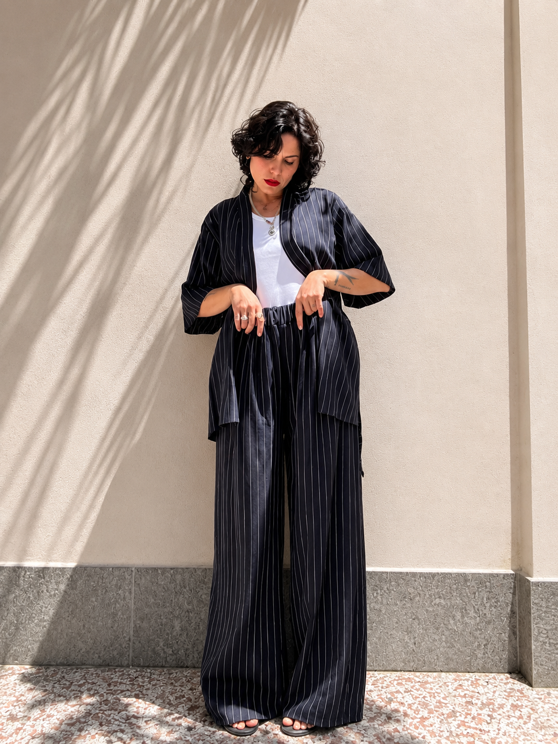 Coordinato Gessato Blu Navy