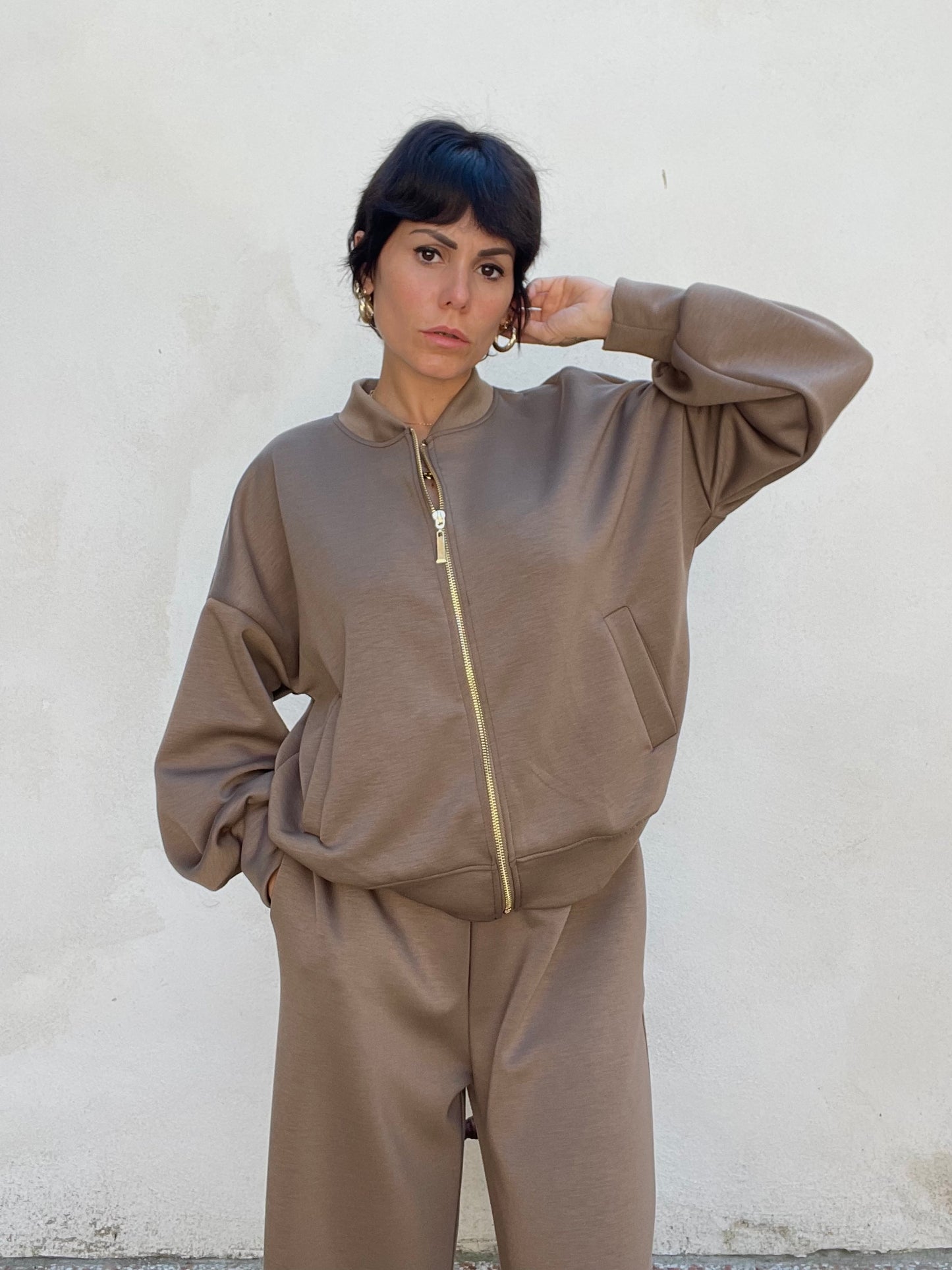 Felpa Grazia zip Fango