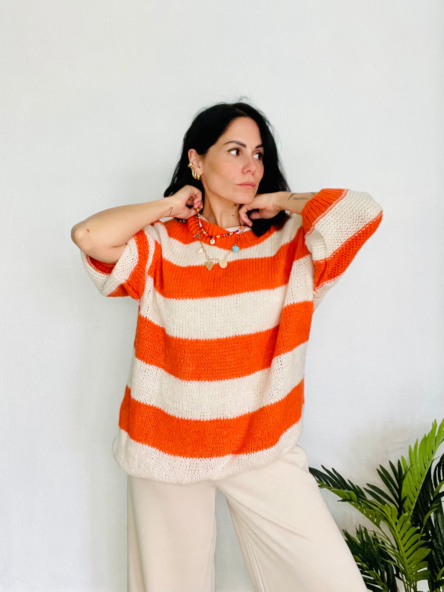 Maglione rigato Orange