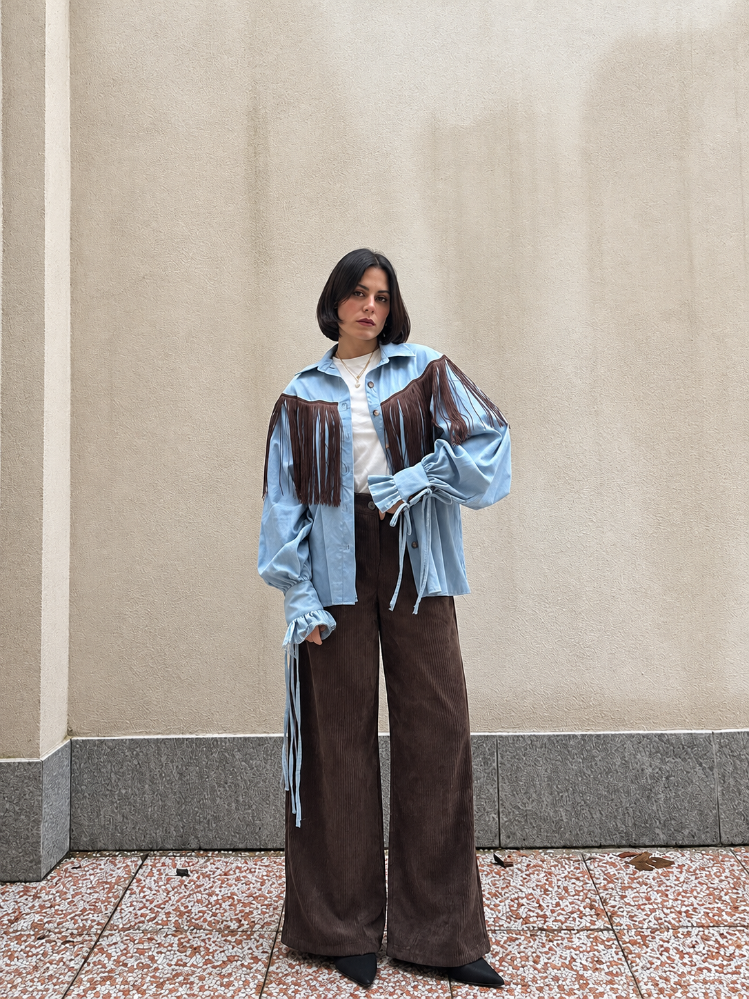 Camicia in cotone con frange
