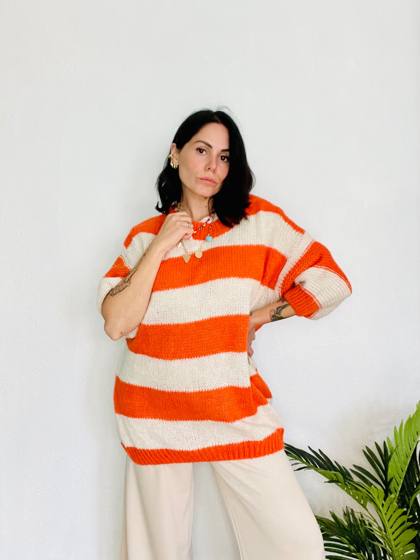 Maglione rigato Orange