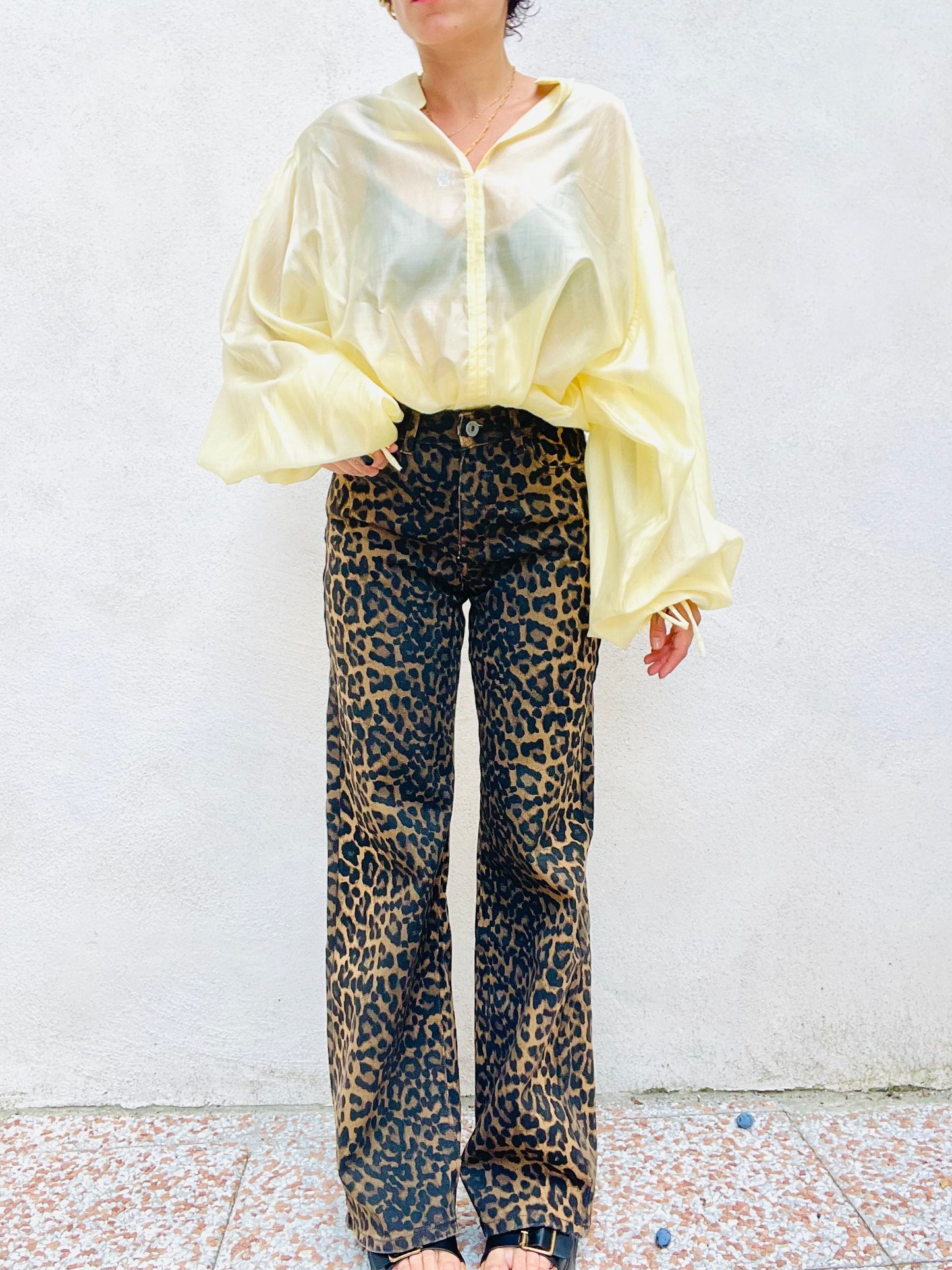Jeans maculato a palazzo