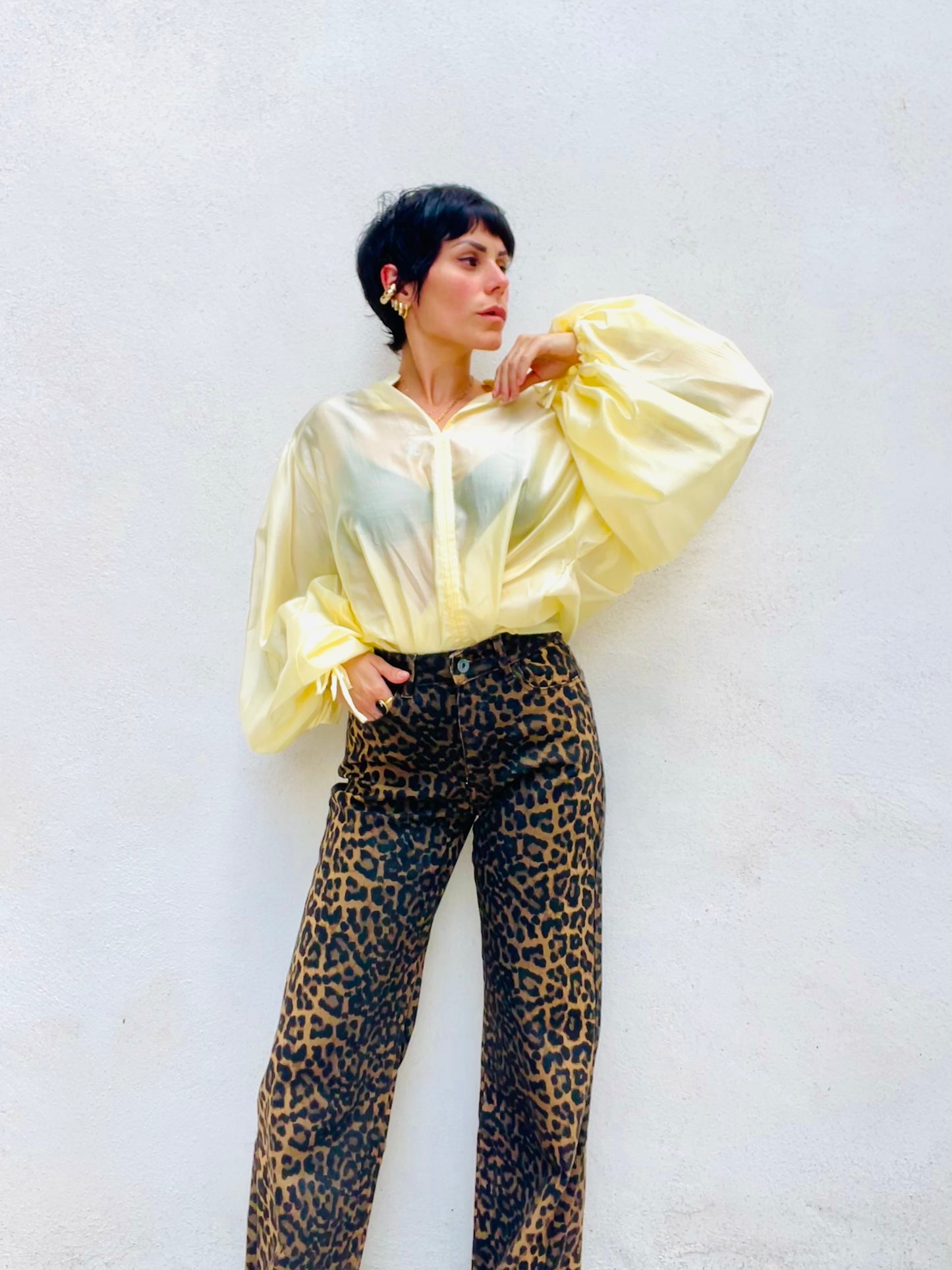 Jeans maculato a palazzo