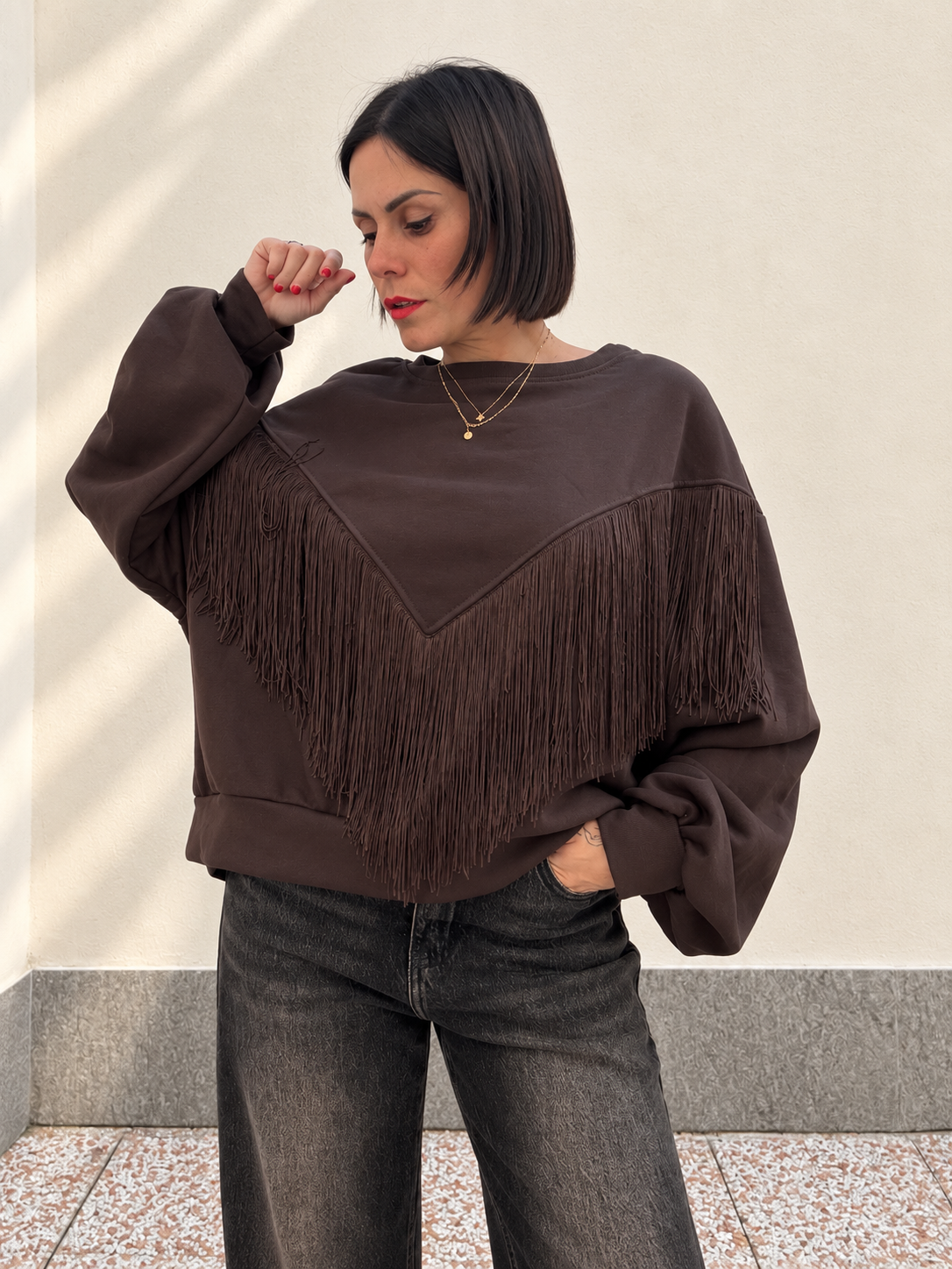 Felpa Frange Western Marrone