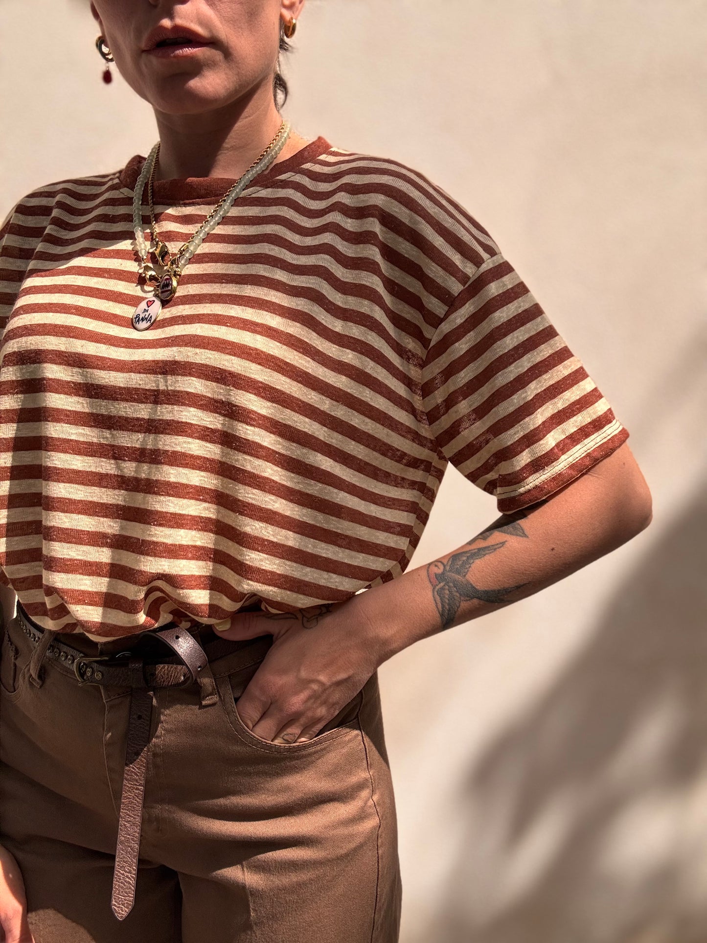 T-shirt misto Lino a righe