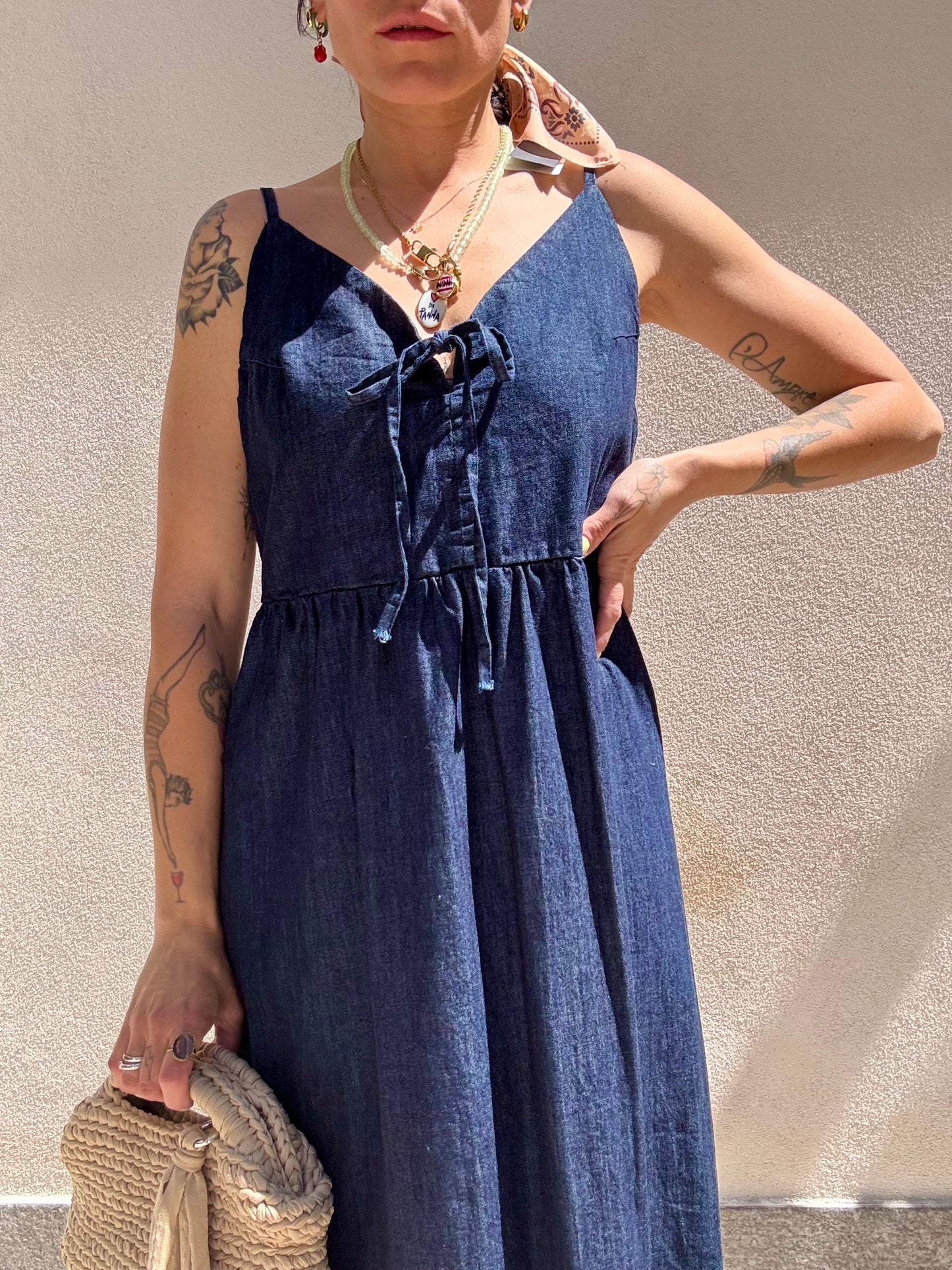 Abito Denim con fiocco