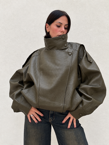 Giacca Pelle martellata  Oversize verde