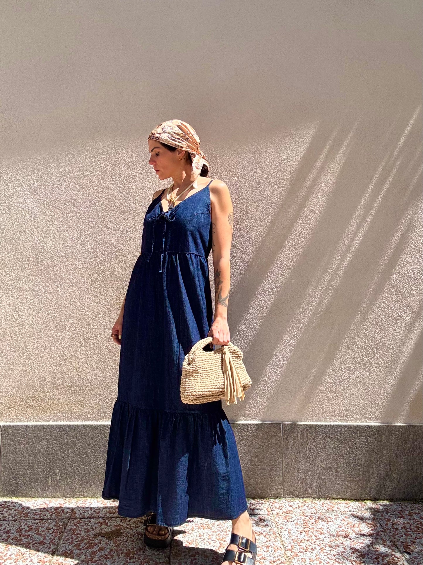 Abito Denim con fiocco