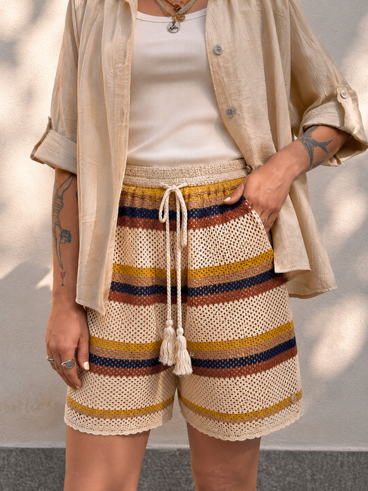 Bermuda Macramé a righe marrone