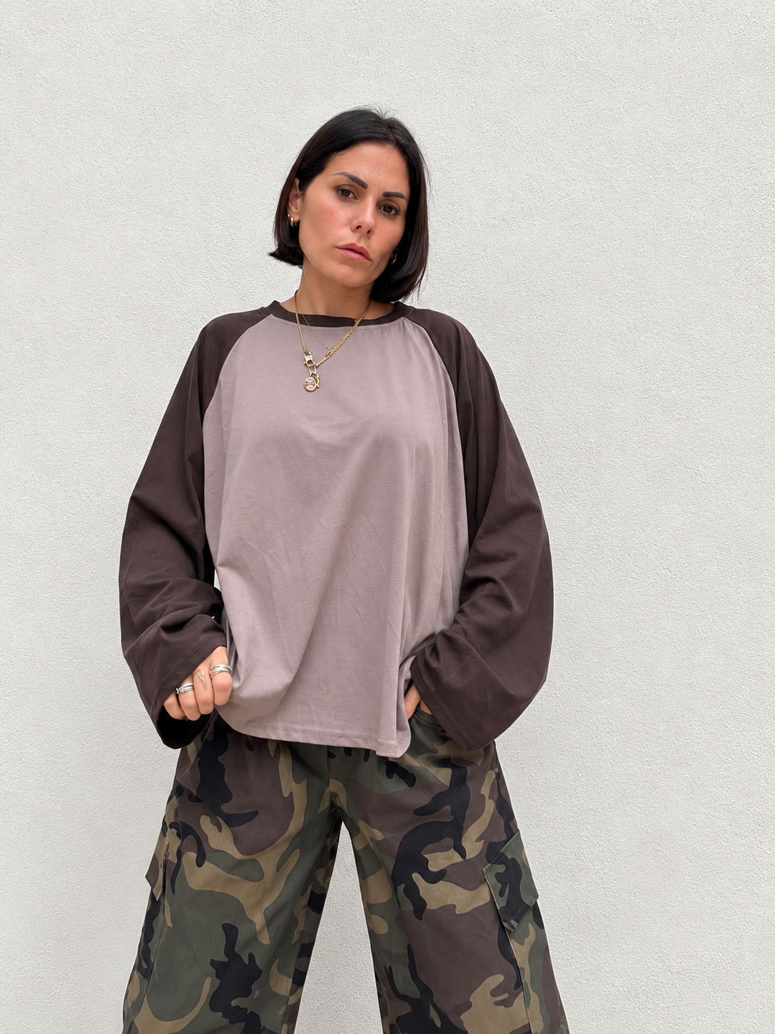 Maglia bicolor Marrone&beige