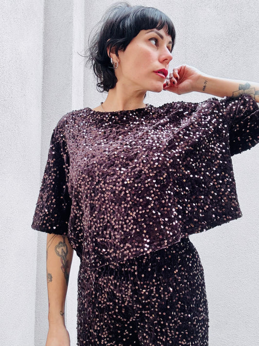 T-shirt paillettes cioccolato