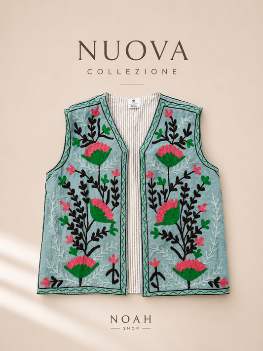 Gilet Ricami Verde&azzurro