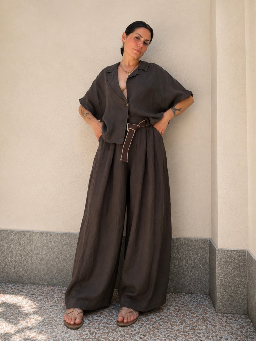 Pantalone in lino con cintura