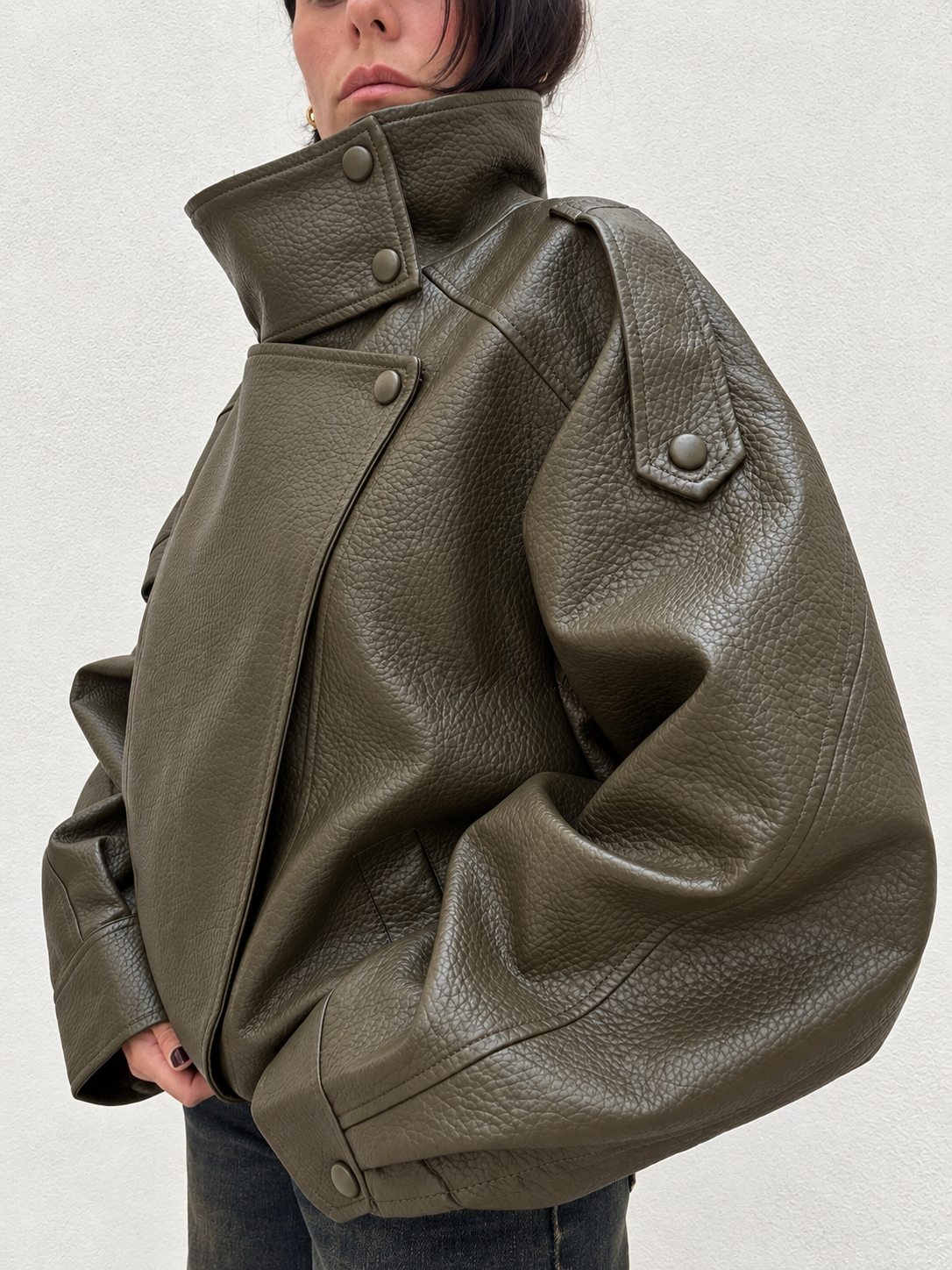 Giacca Pelle martellata  Oversize verde