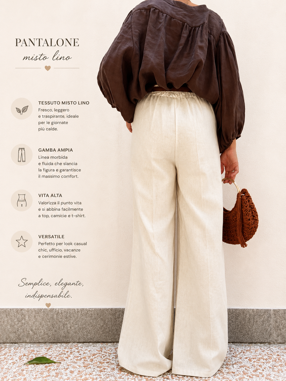 Pantalone misto lino con cintura