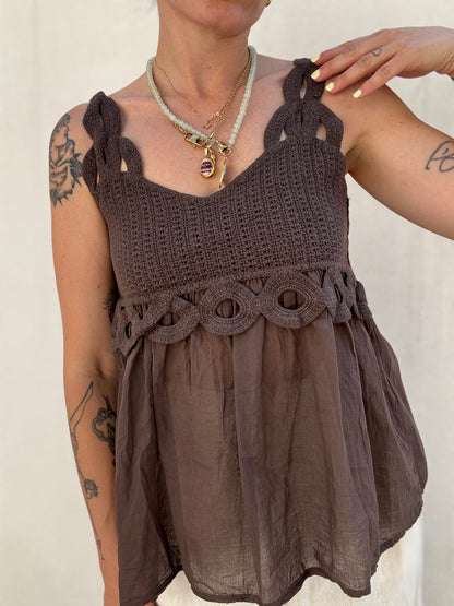 Top Crochet Boho Cioccolato