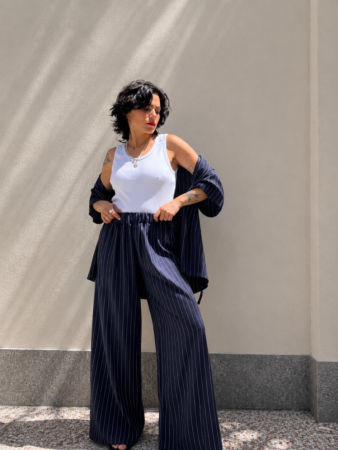 Coordinato Gessato Blu Navy