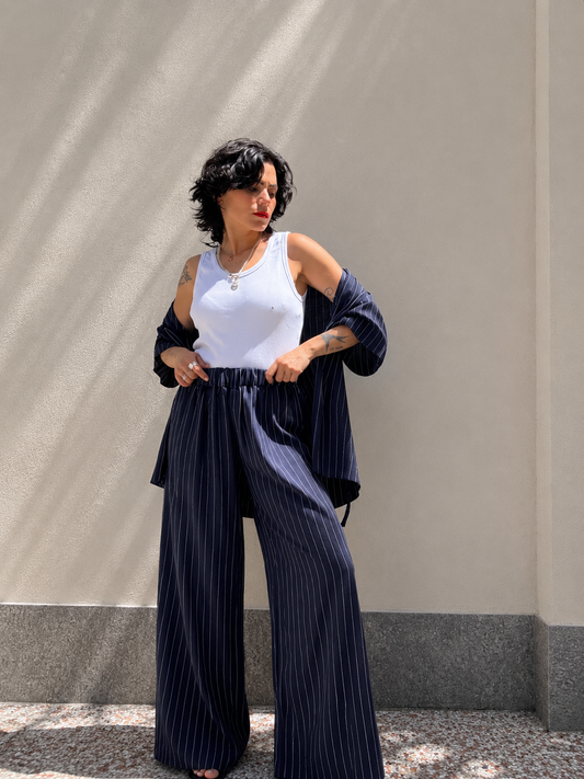 Coordinato Gessato Blu Navy