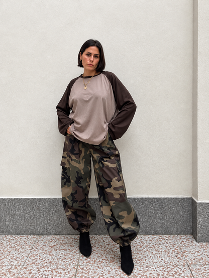 Maglia bicolor Marrone&beige