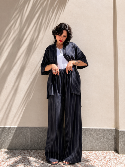 Coordinato Gessato Blu Navy
