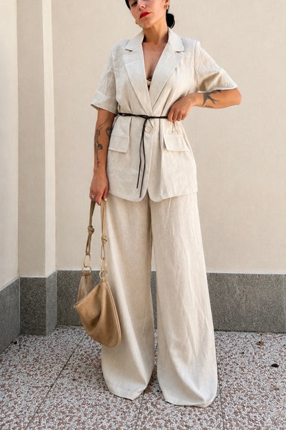 Blazer in lino Crema con cintura