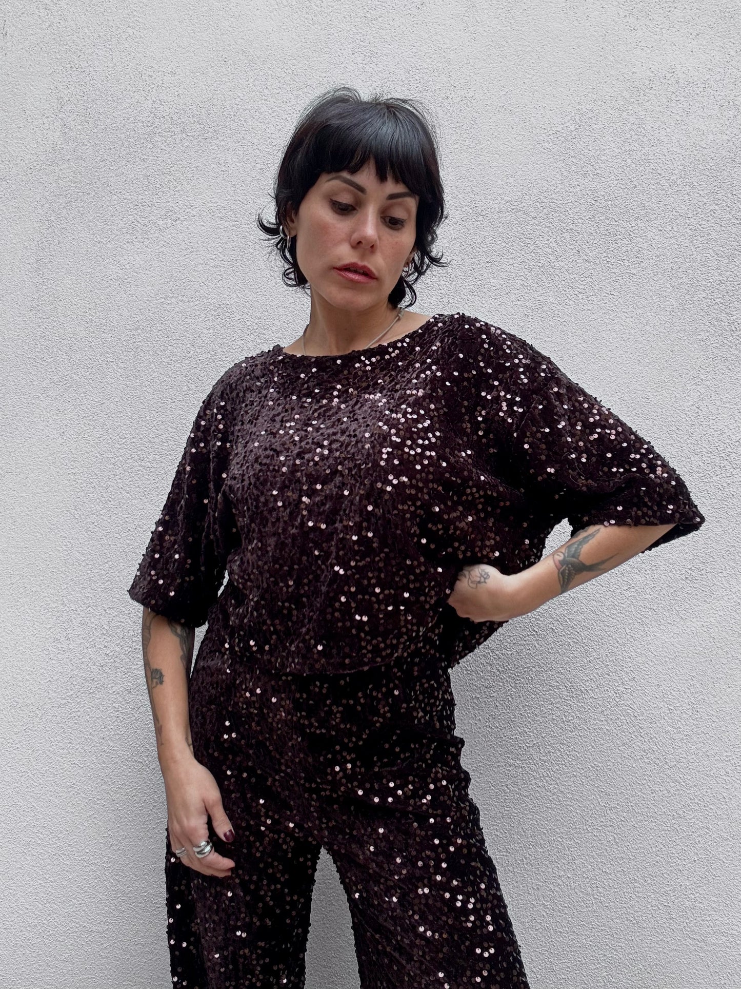 T-shirt paillettes cioccolato