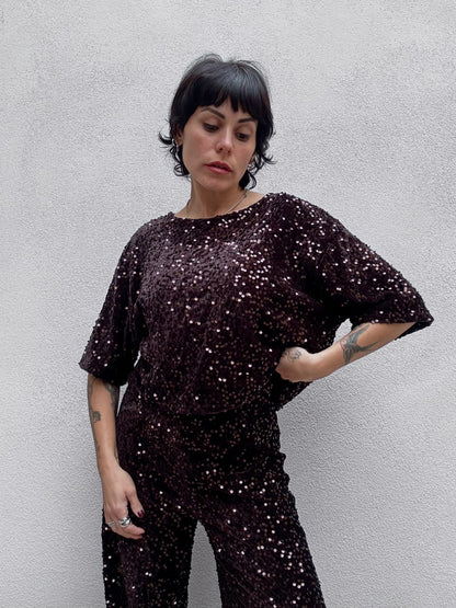 T-shirt paillettes cioccolato