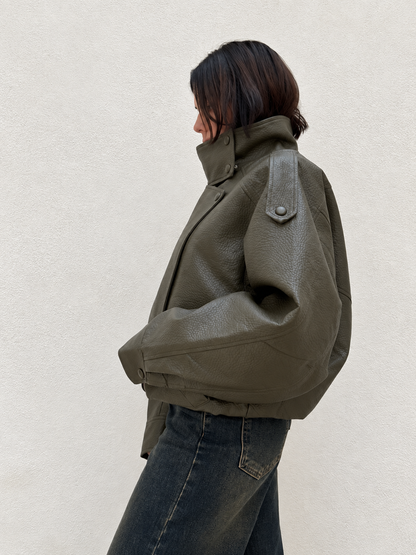 Giacca Pelle martellata  Oversize verde