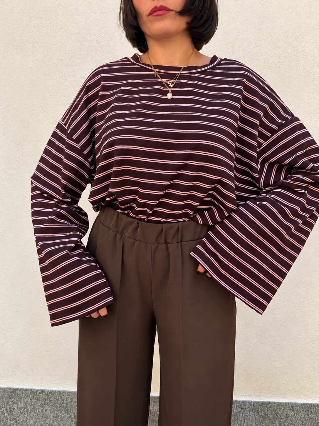 Maglia oversize rigata Chocolate & Pink