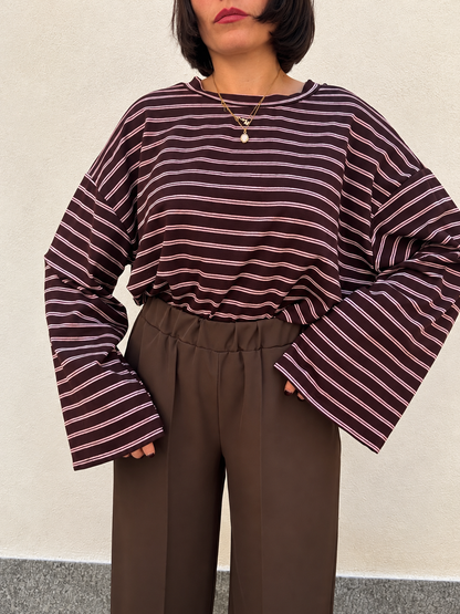 Maglia oversize rigata Chocolate & Pink