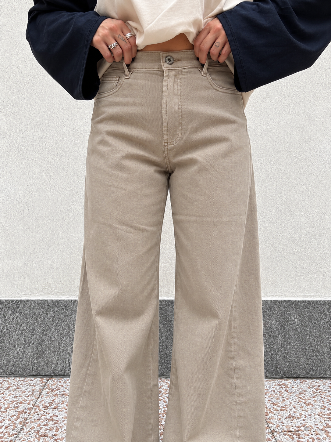 Jeans Wide Leg Beige