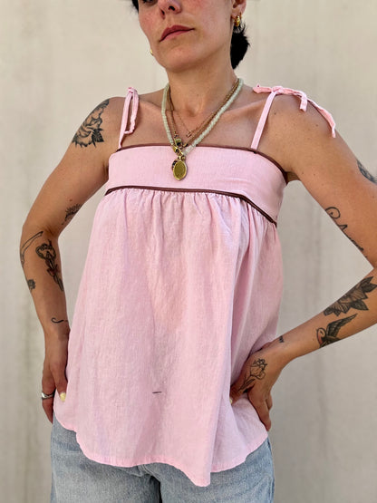 Top Rosa misto lino