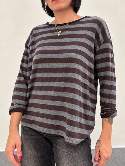 Girocollo Striped Marrone&grigia