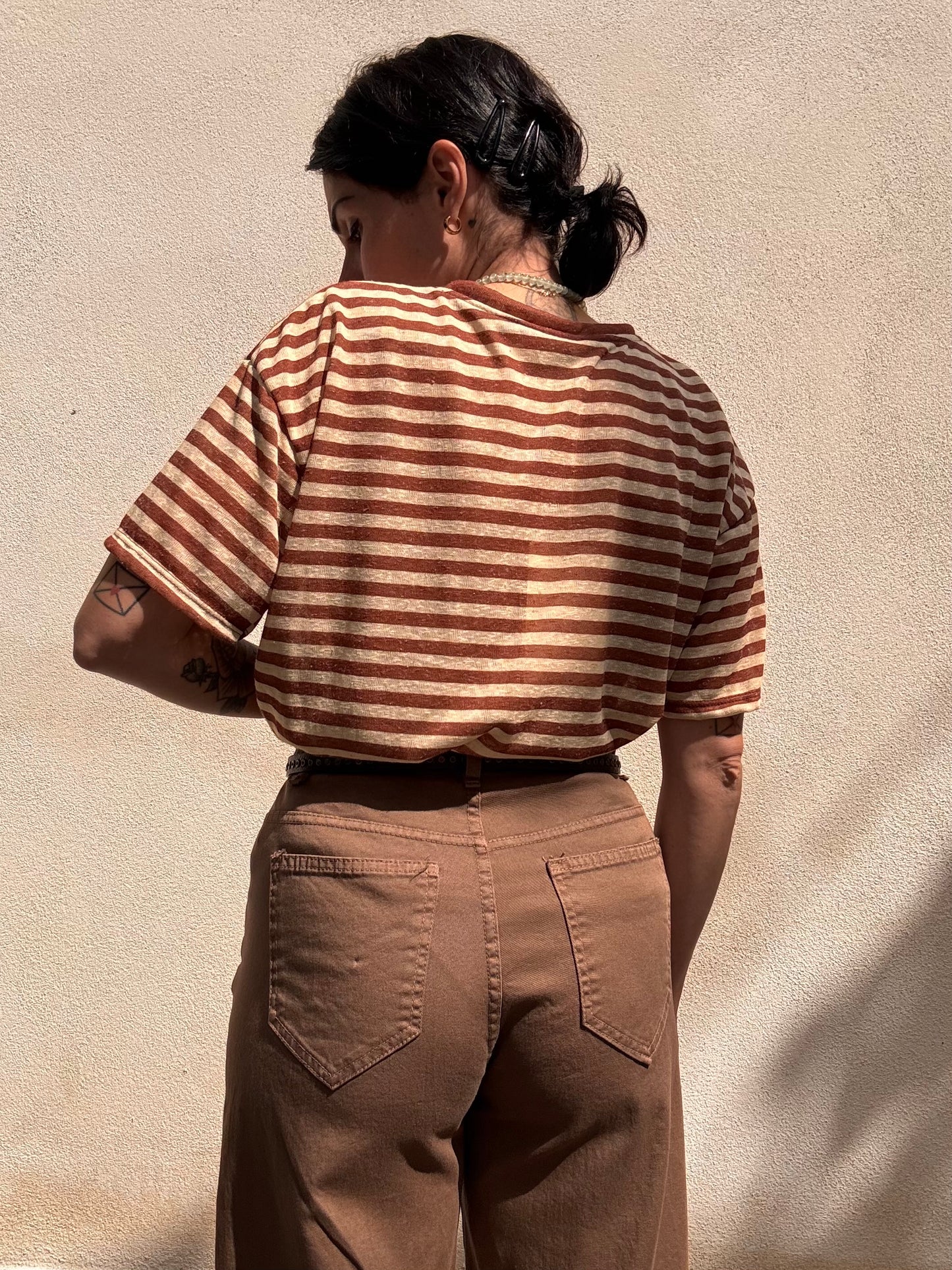 T-shirt misto Lino a righe