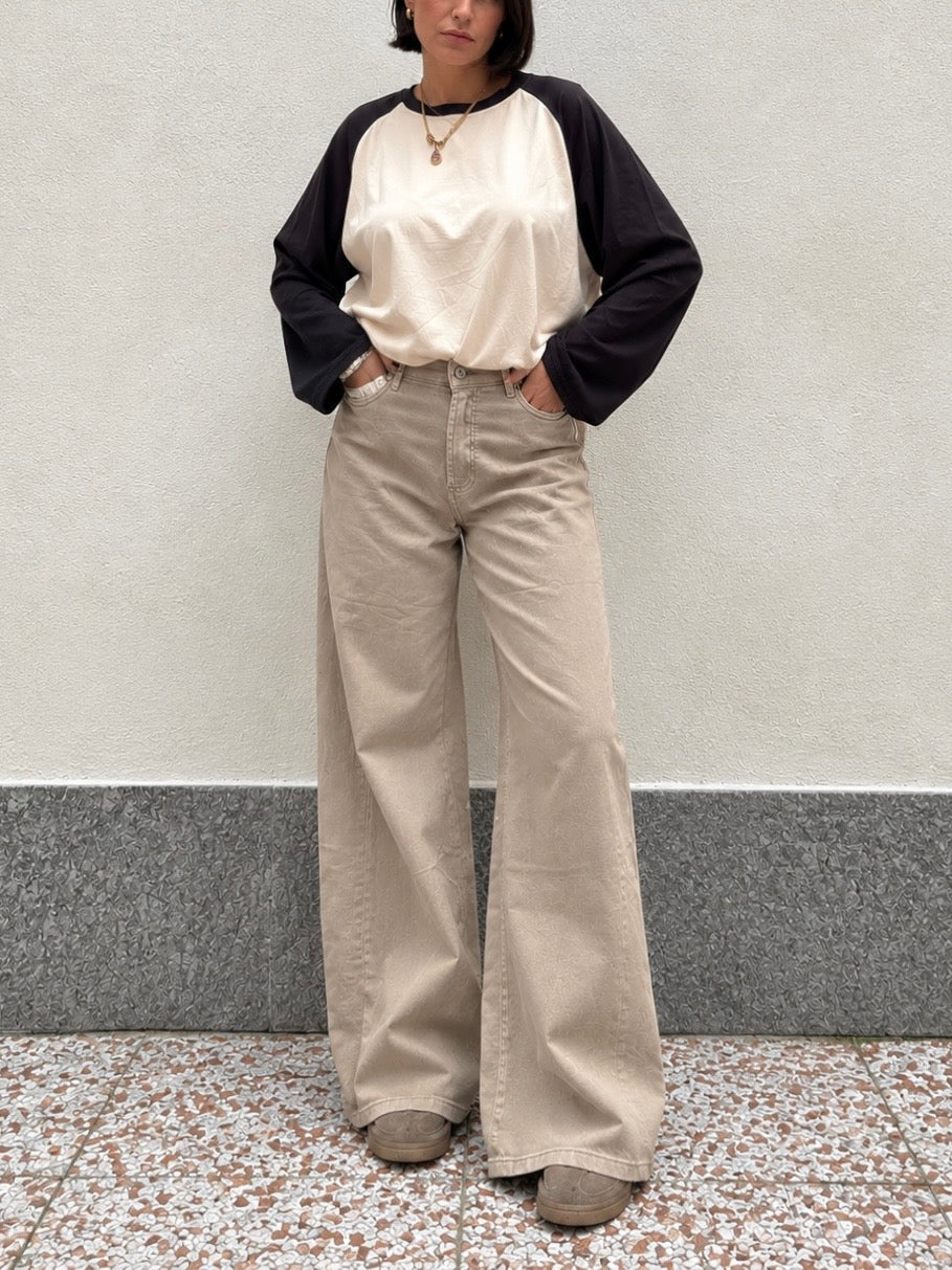 Jeans Wide Leg Beige