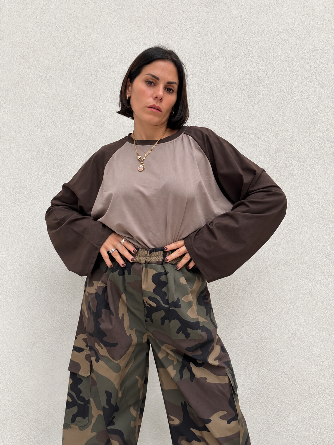 Maglia bicolor Marrone&beige