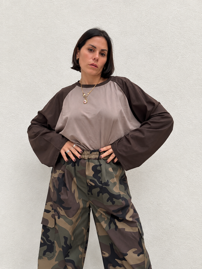 Maglia bicolor Marrone&beige