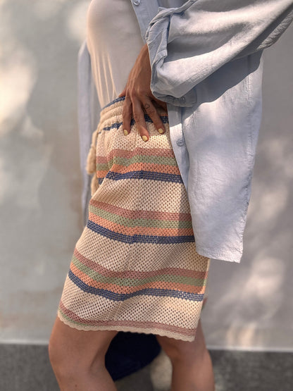 Bermuda Macramé a righe pastello
