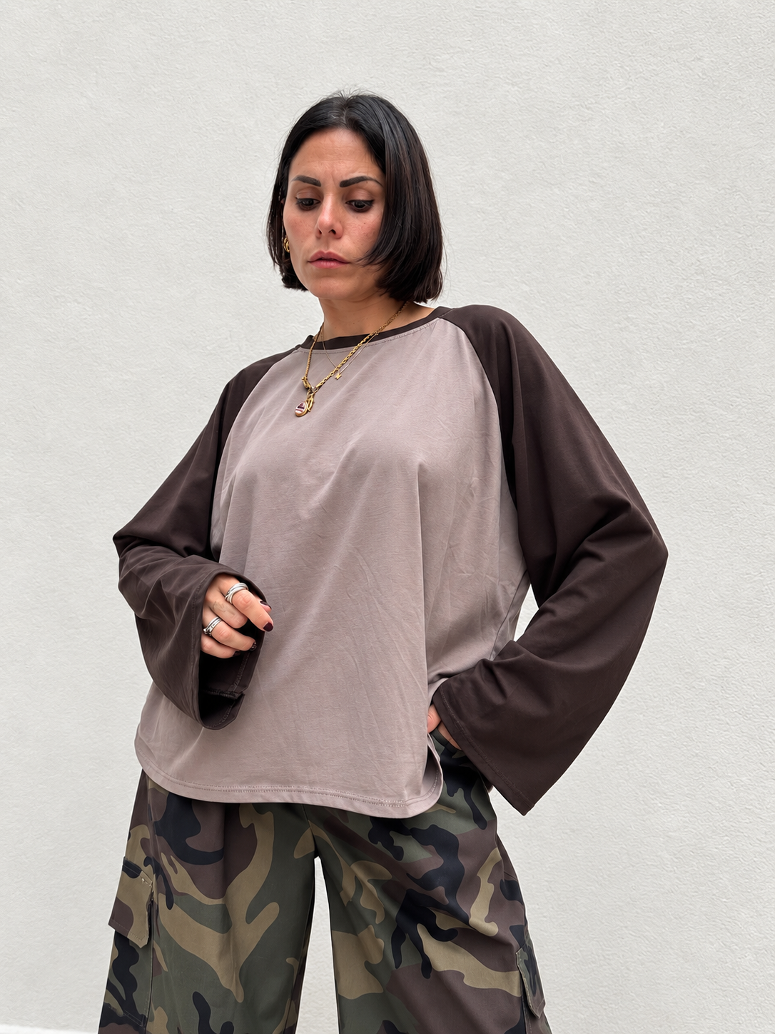 Maglia bicolor Marrone&beige