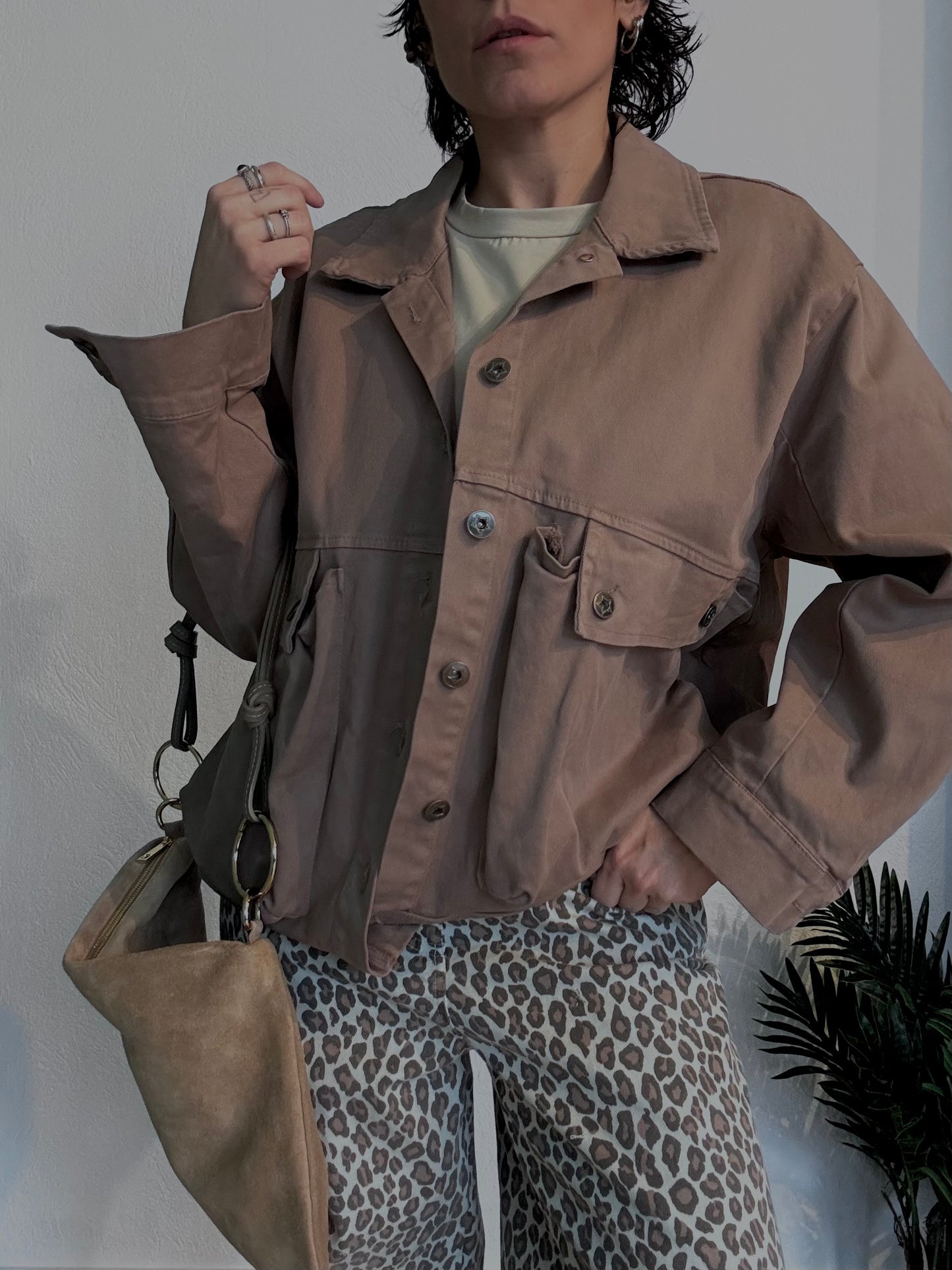 Giacca bomber denim con tasche Fango