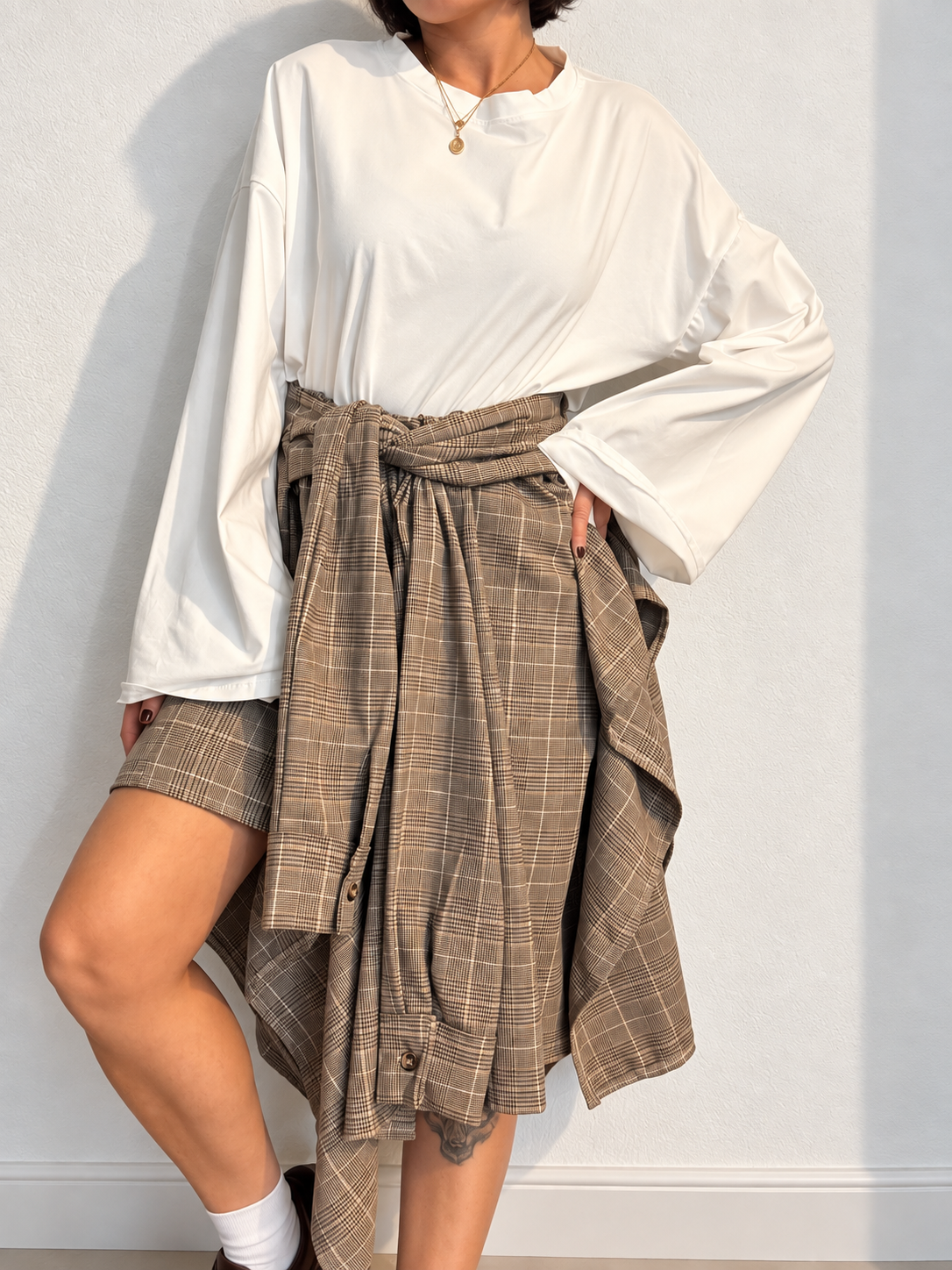 Gonna Midi effetto camicia Grigio