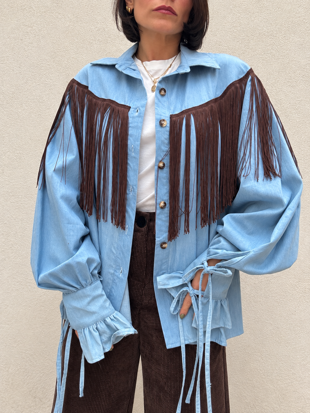 Camicia in cotone con frange