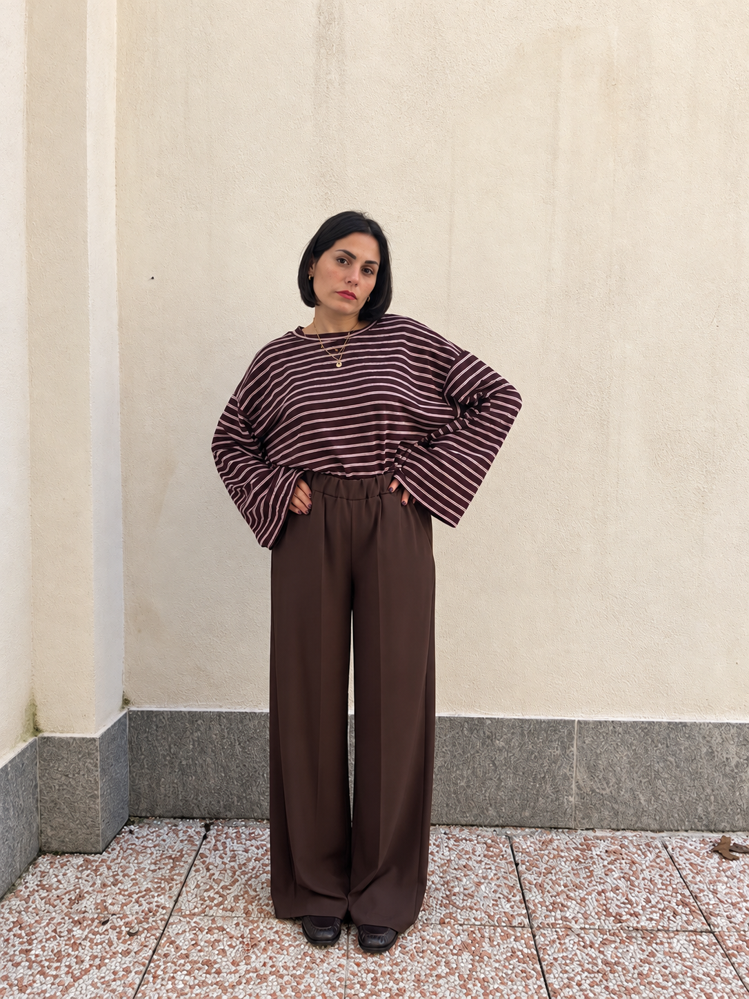 Maglia oversize rigata Chocolate & Pink
