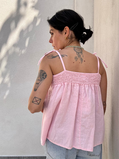 Top Rosa misto lino