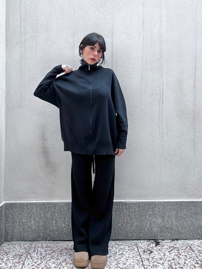 Maglione nero zip