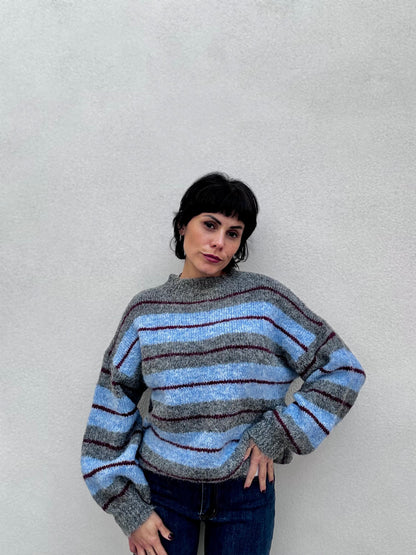 Maglioncino rigato manica a sbuffo