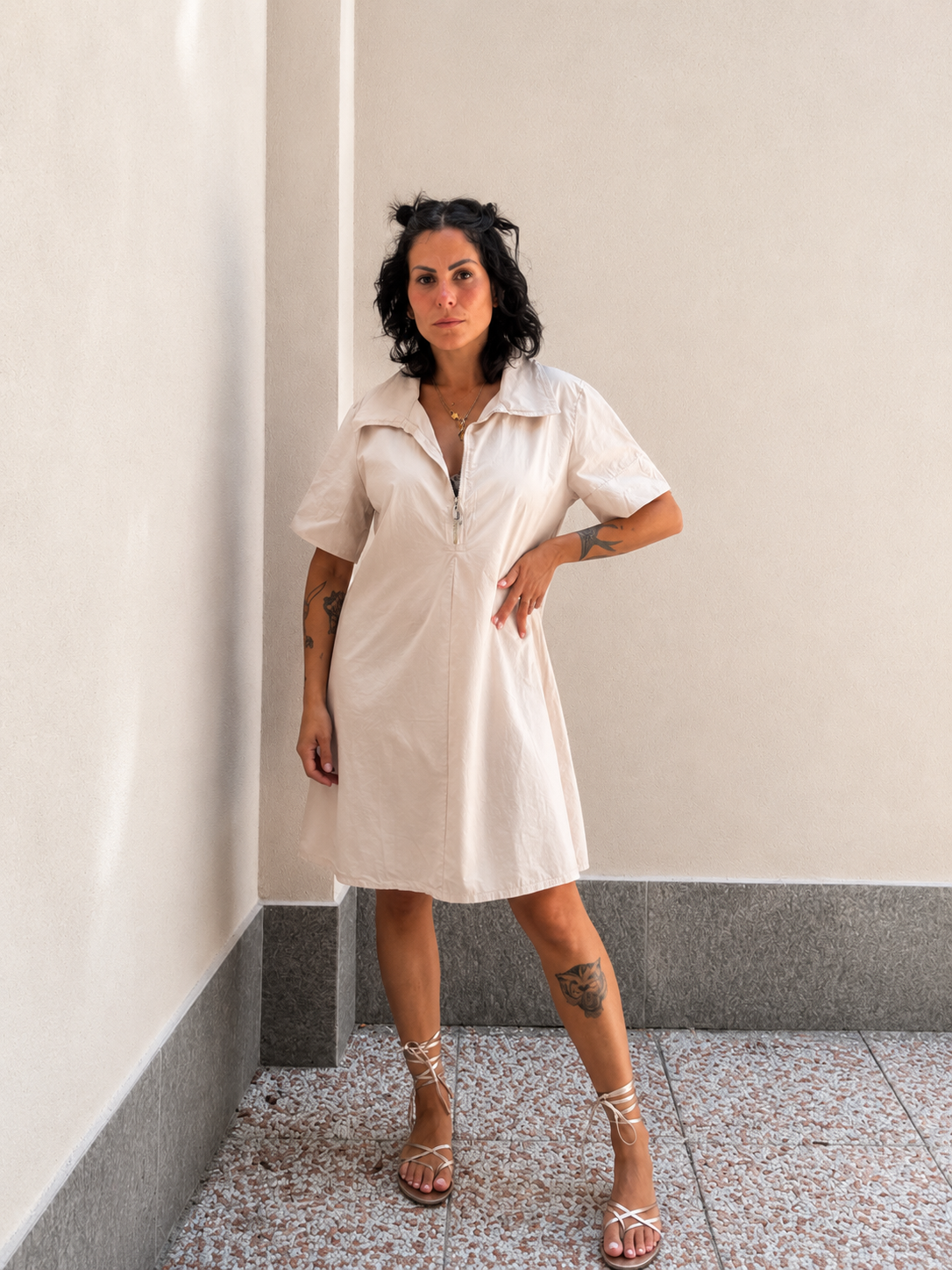 Abito Camicia Zip Crema