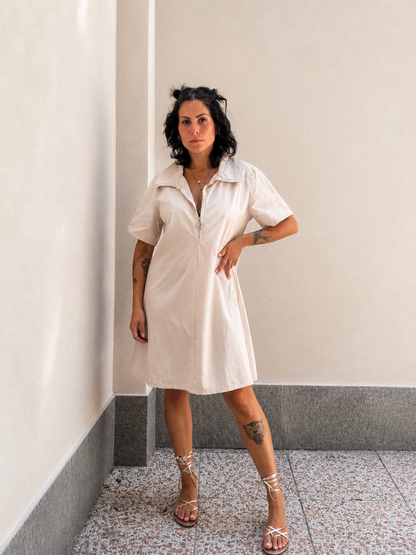 Abito Camicia Zip Crema
