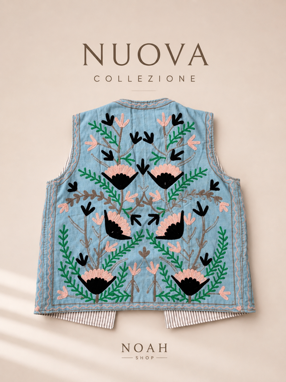 Gilet Ricami Azzurro&Rosa